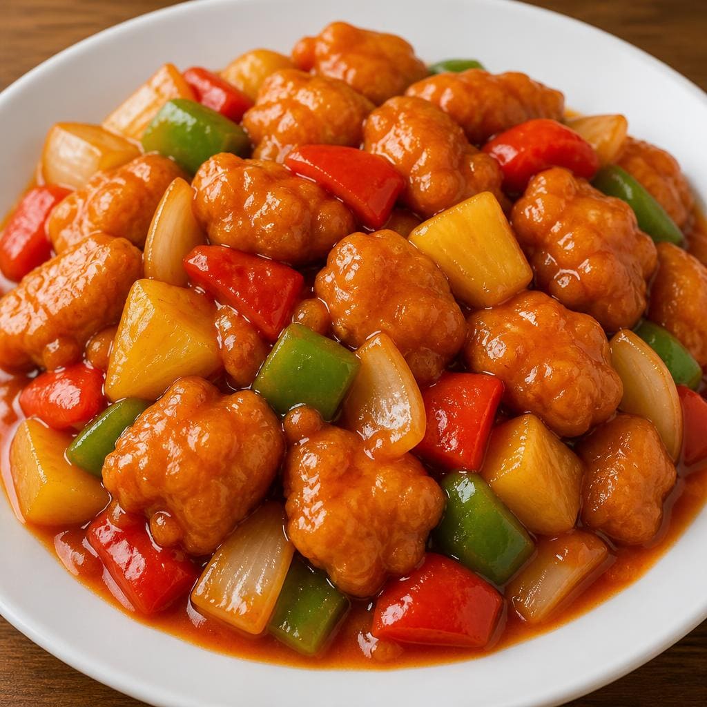 Ayam Asam Manis Warkop 88 dengan nasi dan saus segar